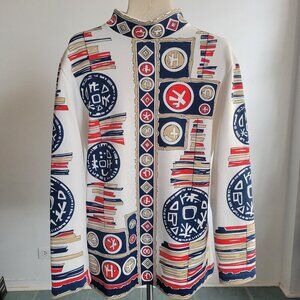 Gregg’s Girl 1970s Vintage Asian Style Print Top: Long Sleeve Knit Top